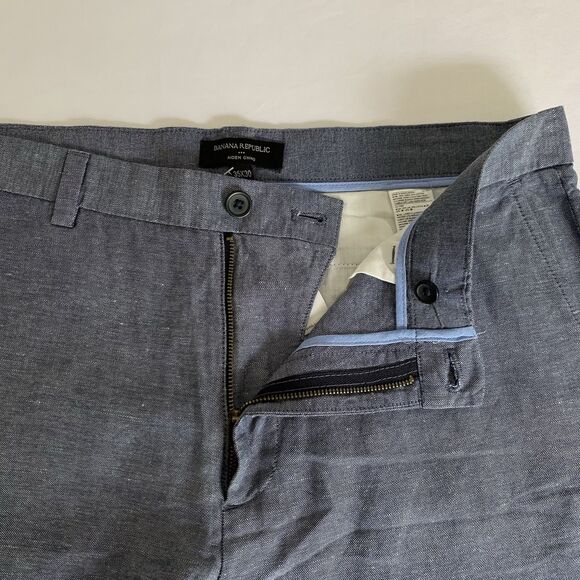 NWT Banana Republic Aiden Chino Pants Men 35x30 Blue Linen Blend Coastal Beachy - Picture 3 of 11